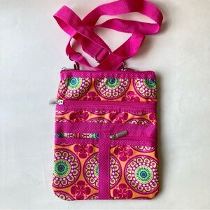 AphOrism Crossbody Nylon Bag Adjustable Straps Zipper Colorful Pink Floral Print